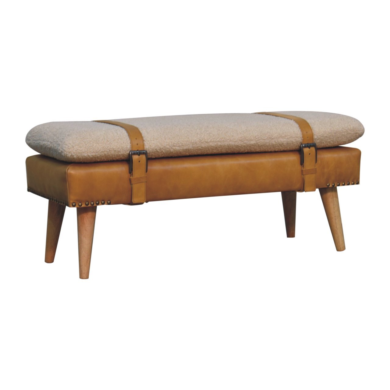Bouclé Buffalo - Hide Leather Bench - Brown - Image 7