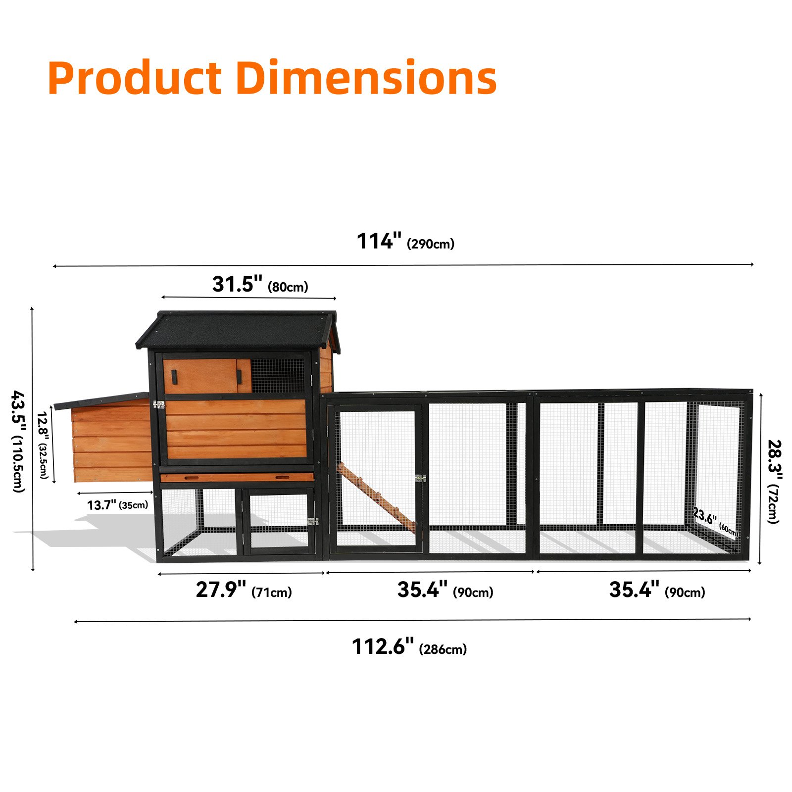Chicken Coop With Run And Nesting Box, Large Outdoor Hen House For Backyard - Brown / Black - Image 3