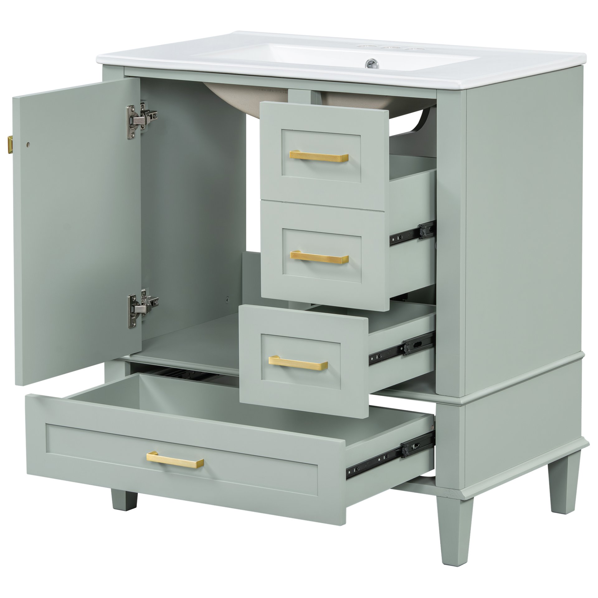 30" Bathroom Vanity Set With Sink, Featuring Soft Close Doors, And 3 Drawer Design - Sage Green - Image 14
