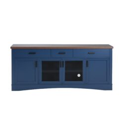 TV Console Stand, Glass Doors & Storage Drawers, Adjustable Shelves - Blue