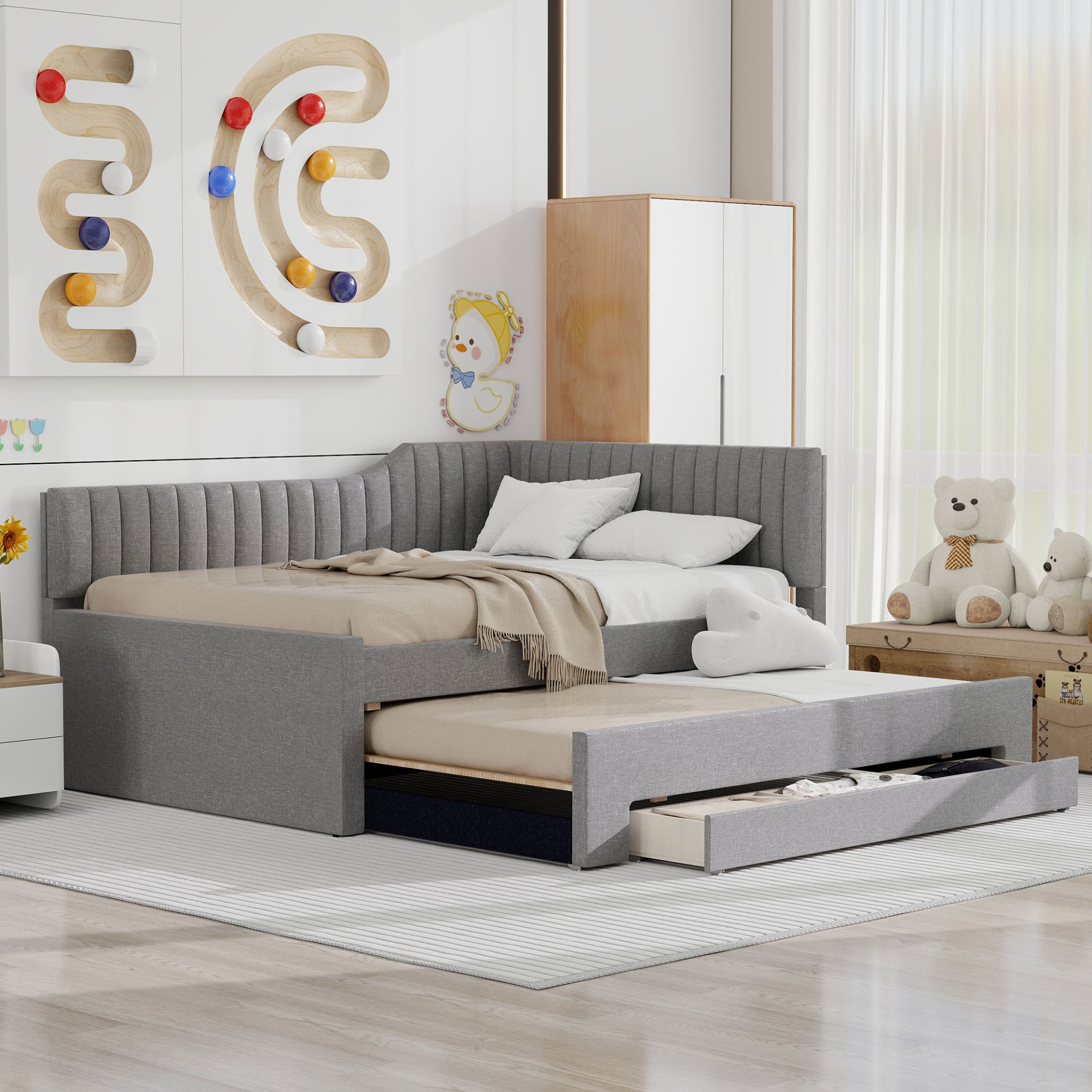 Full Size Upholstered Daybed With Trundle And 3 Drawers - Gray - Image 5