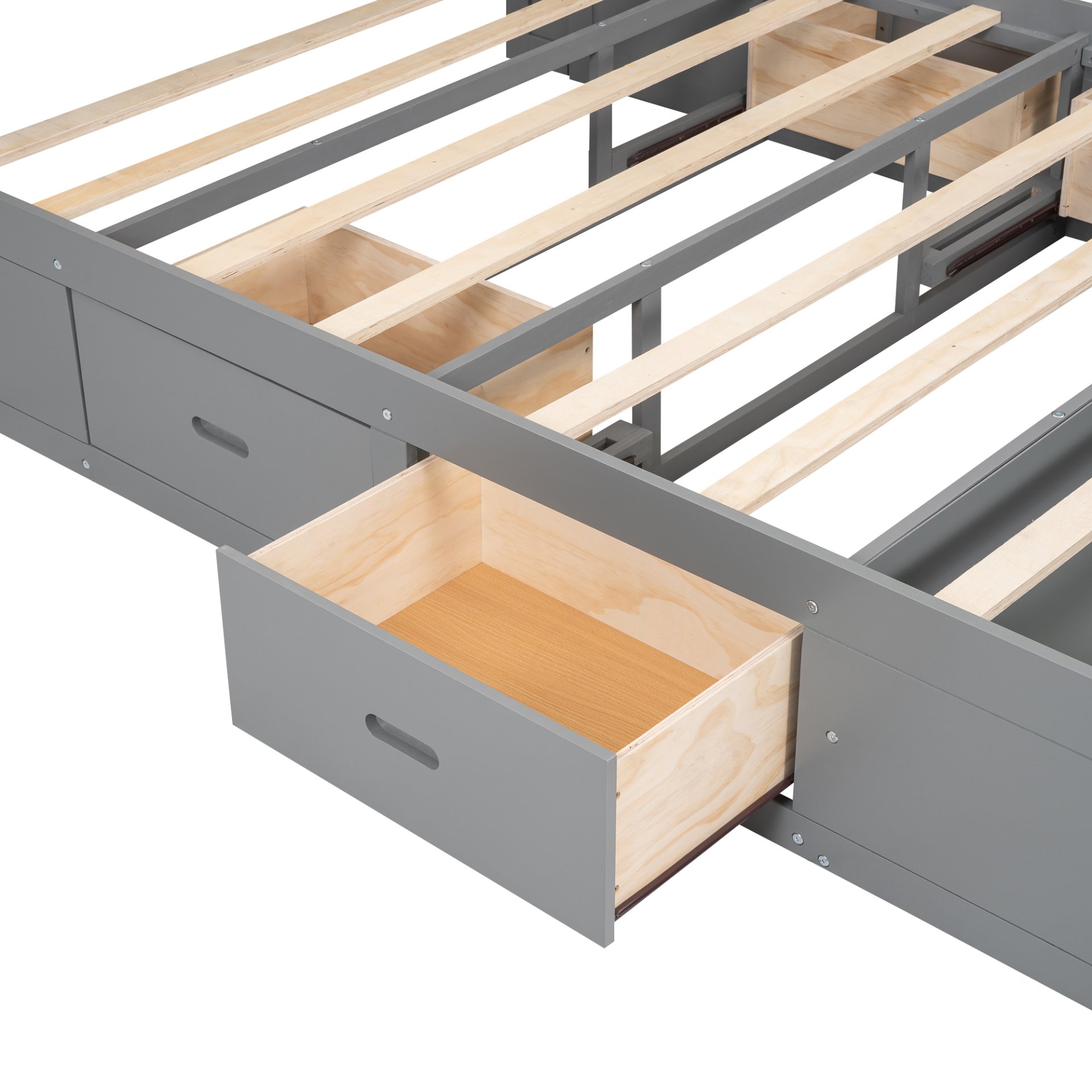 Queen Size Platform Bed With Storage Headboard, Shoe Rack And 4 Drawers - Gray - Image 10