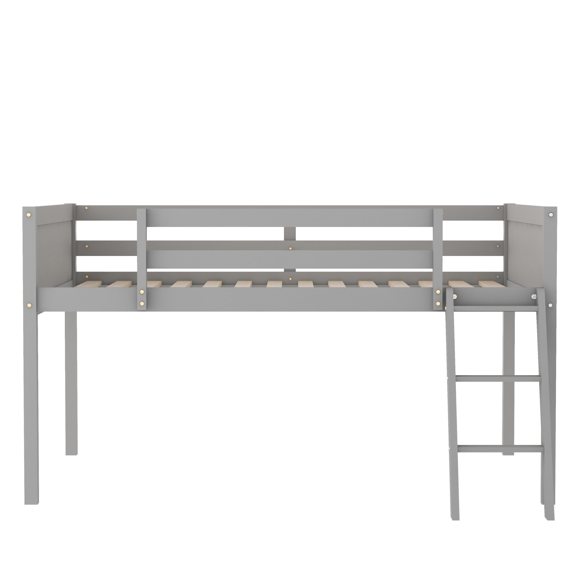 Full Size Low Loft Bed With Adjustable Ladder - Gray - Image 9