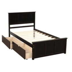 Platform Storage Bed With 2 Wheel Base Drawers, Twin Size - Espresso