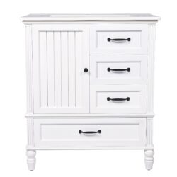 30" Bathroom Vanity With Sink, 3 Drawers, Adjustable Feet - White