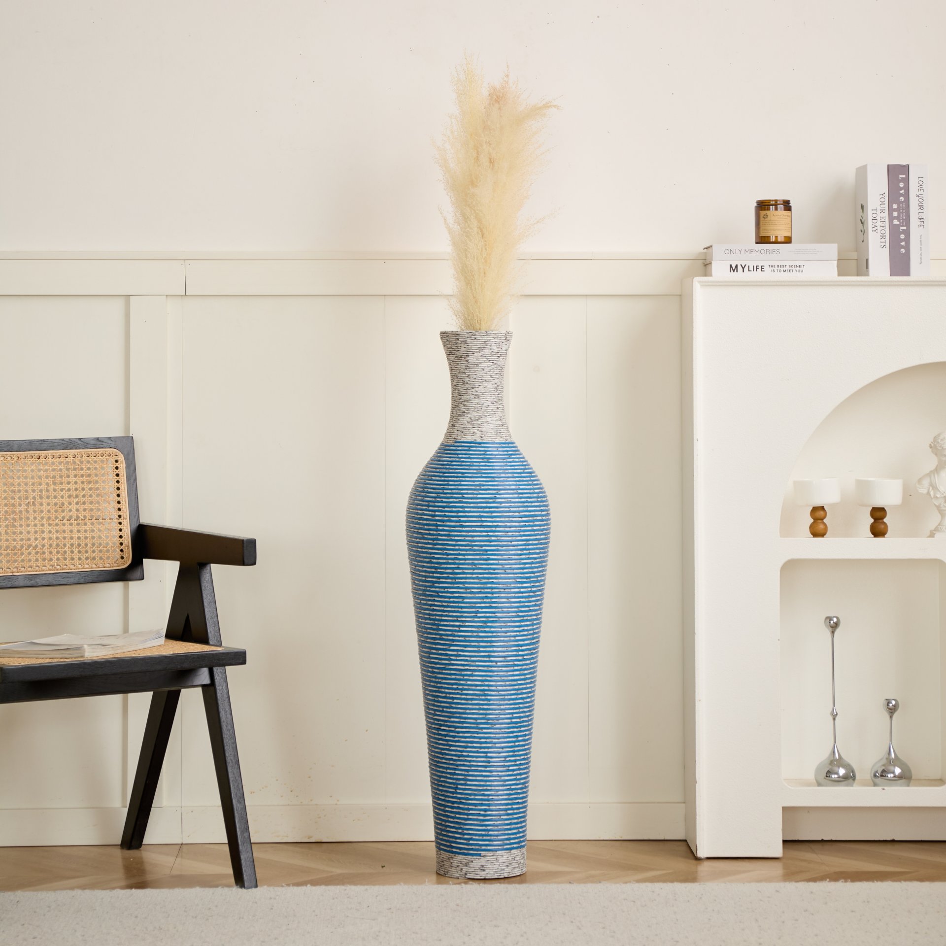 Tall Standing Designer Floor Vase Durable Artificial 2 Tone Ideal Decor Accent For Living Room - Lake Blue - Image 4