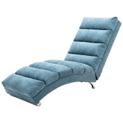 Ergonomic Linen Massage Chaise Lounge With Remote Control, 5 Modes - Blue