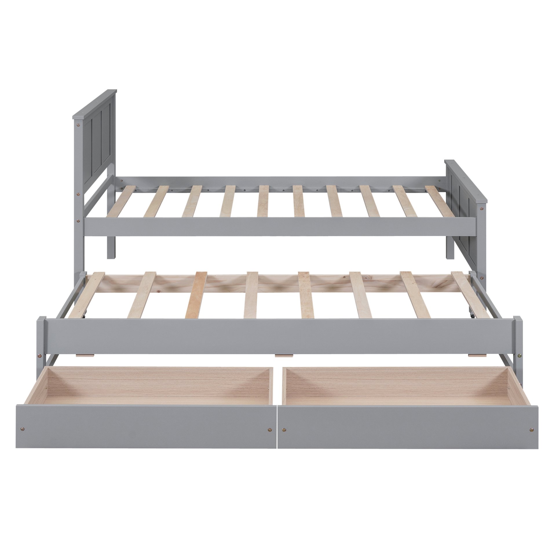 Twin Size Platform Bed With Trundle And Drawers - Gray - Image 8