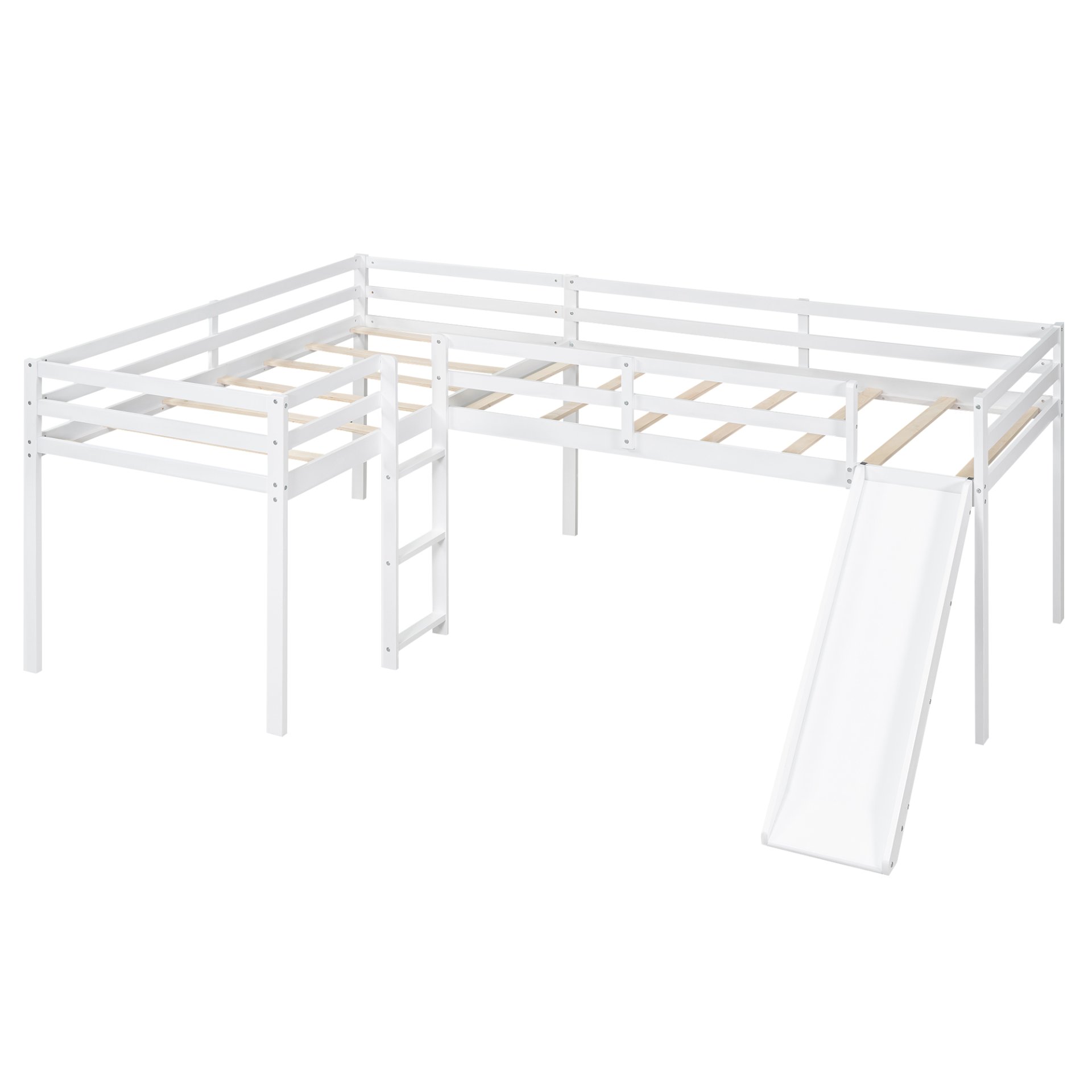 L-Shaped Twin Size Loft Bed With Ladder And Slide - White - Image 10