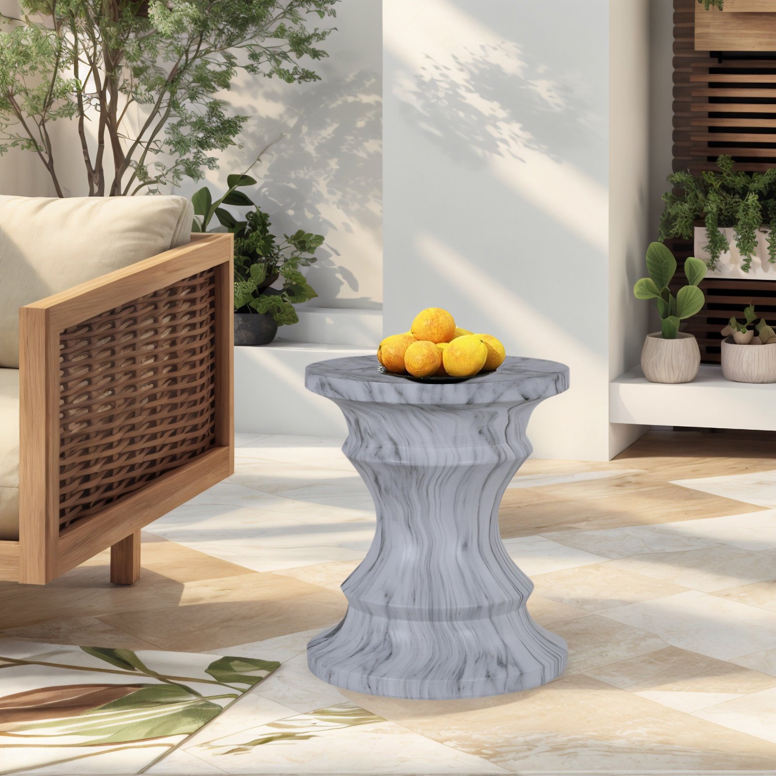 Geometric Round Outdoor End Table - Marble - Image 14