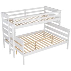Twin Long Over Queen Bunk Bed With Ladder - White