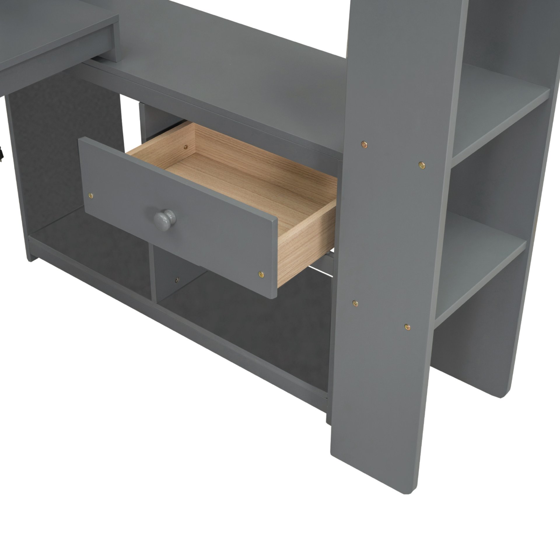 Twin Size Gaming Loft Bed With Desk, Multi Storage Shelves, LED And Charging Station - Dark Gray - Image 13