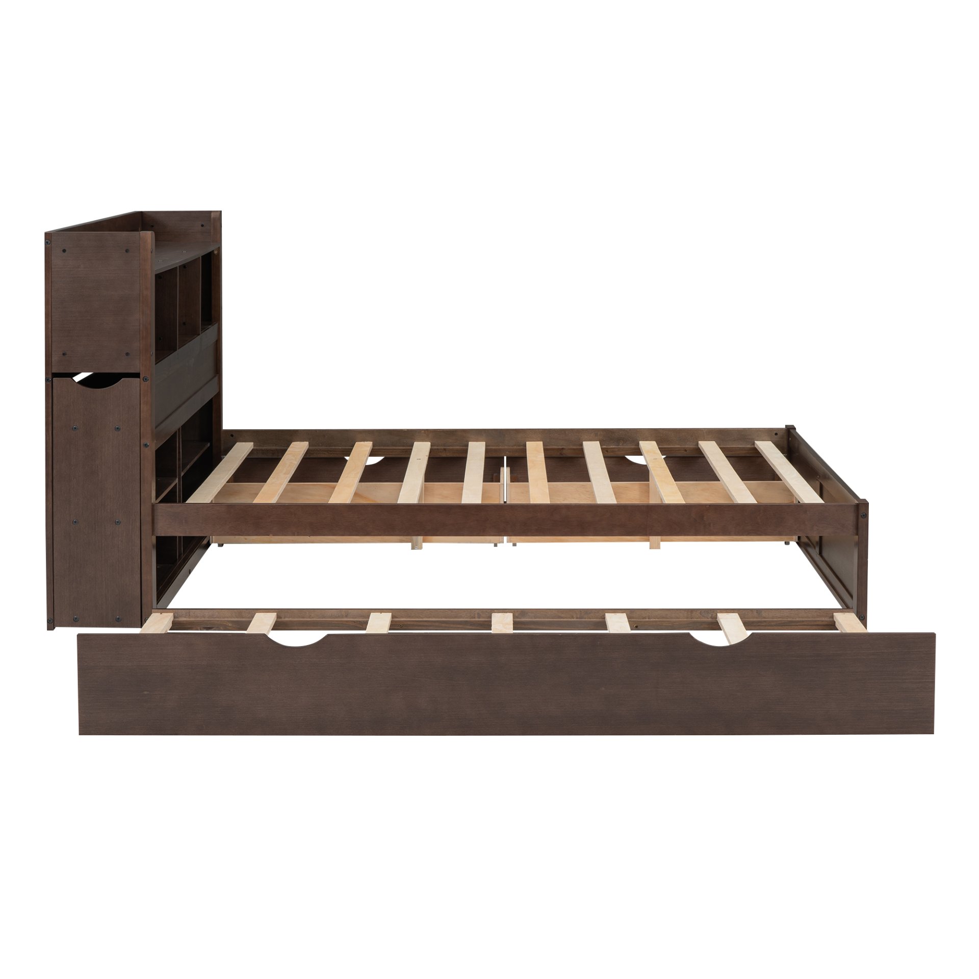 Full Size Storage Platform Bed With Pull Out Shelves, Twin Trundle, And 2 Drawers - Espresso - Image 14