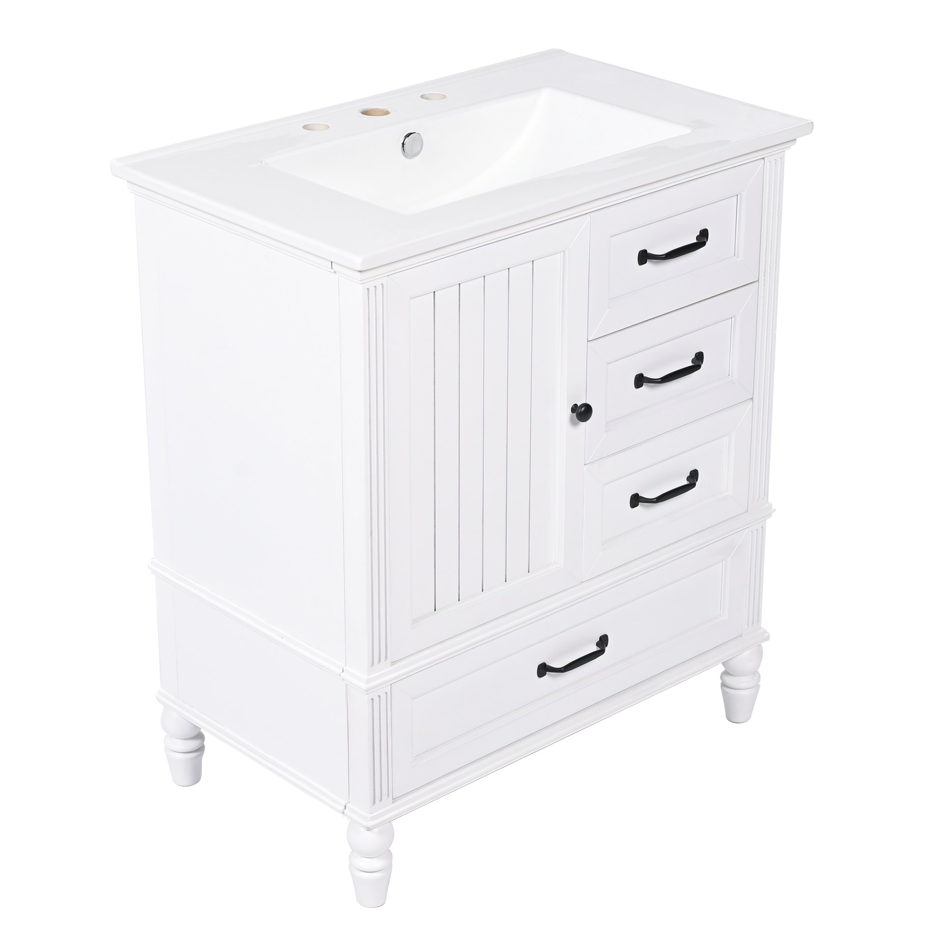 30" Bathroom Vanity With Sink, 3 Drawers, Adjustable Feet - White - Image 18
