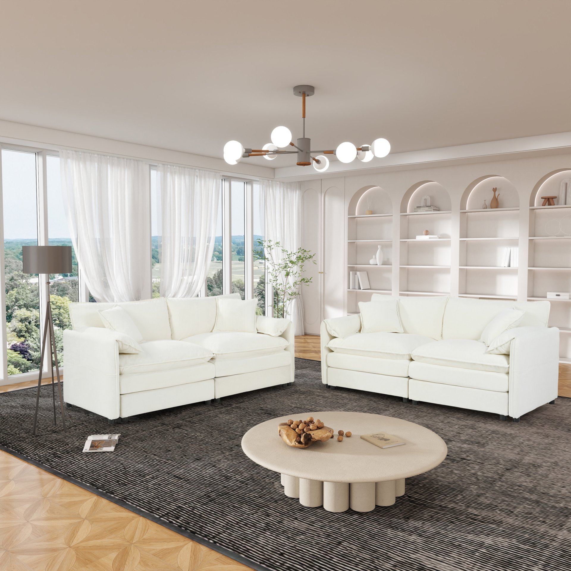 Oversized Deep Seat Luxury 2 Piece Sofa Set, Modern Chenille Comfy Cloud Couches With 4 Pillows - Beige - Image 2