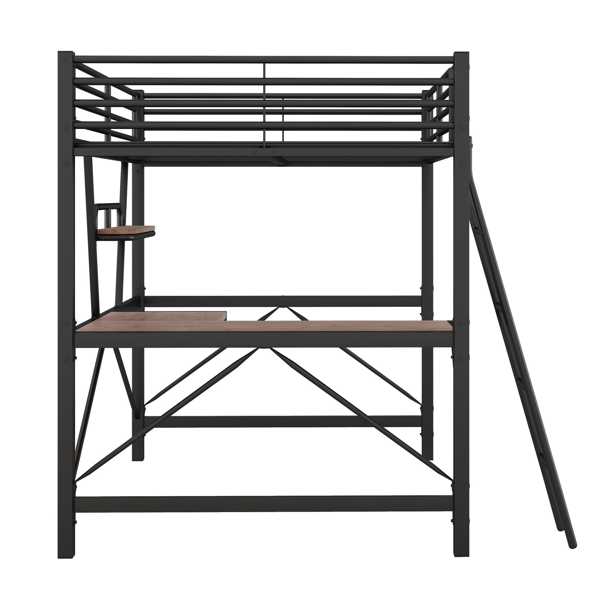 Full Size Loft Bed With Desk And Shelf - Black - Image 6