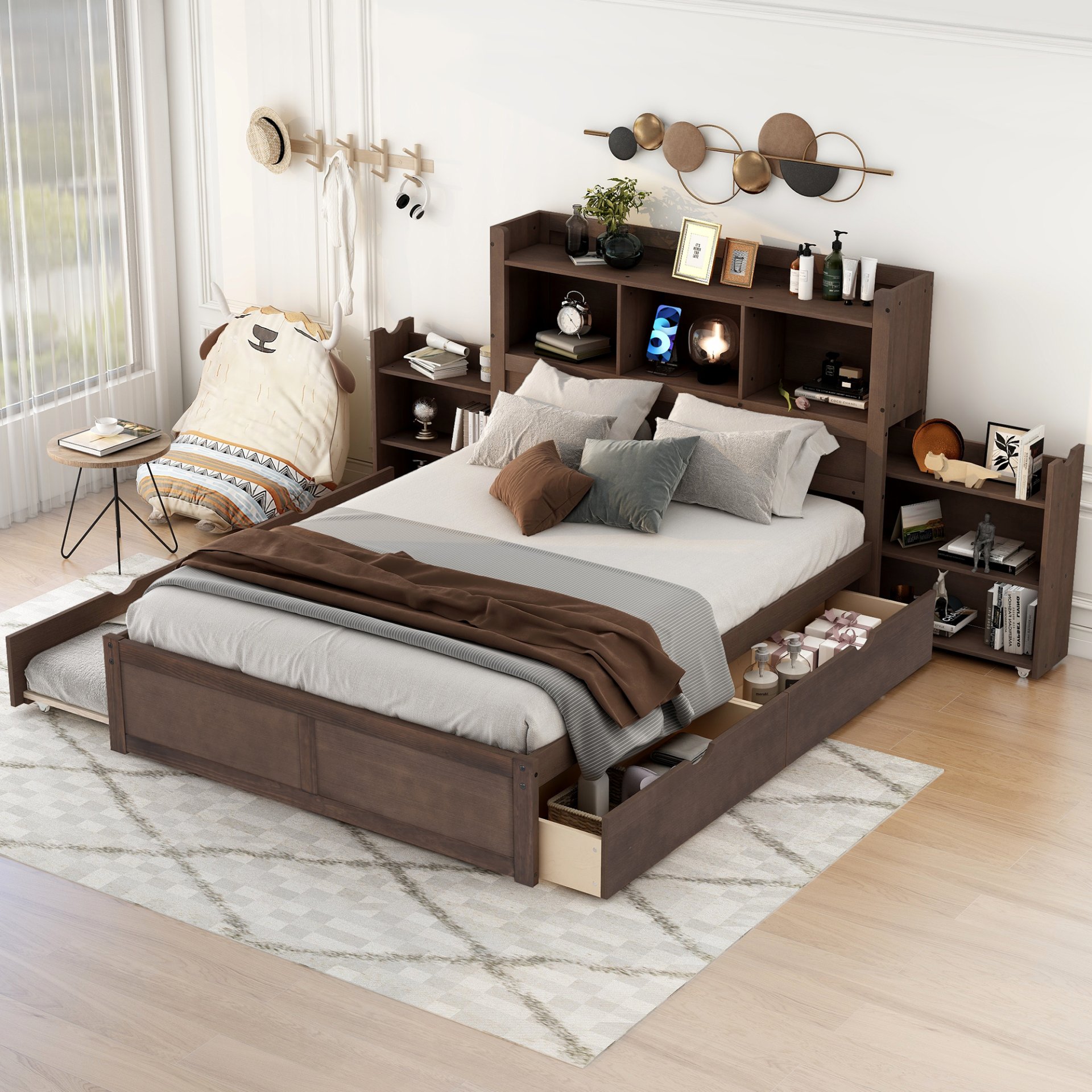 Full Size Storage Platform Bed With Pull Out Shelves, Twin Trundle, And 2 Drawers - Espresso - Image 6