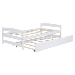 Twin Size Platform Bed With Twin Trundle - White