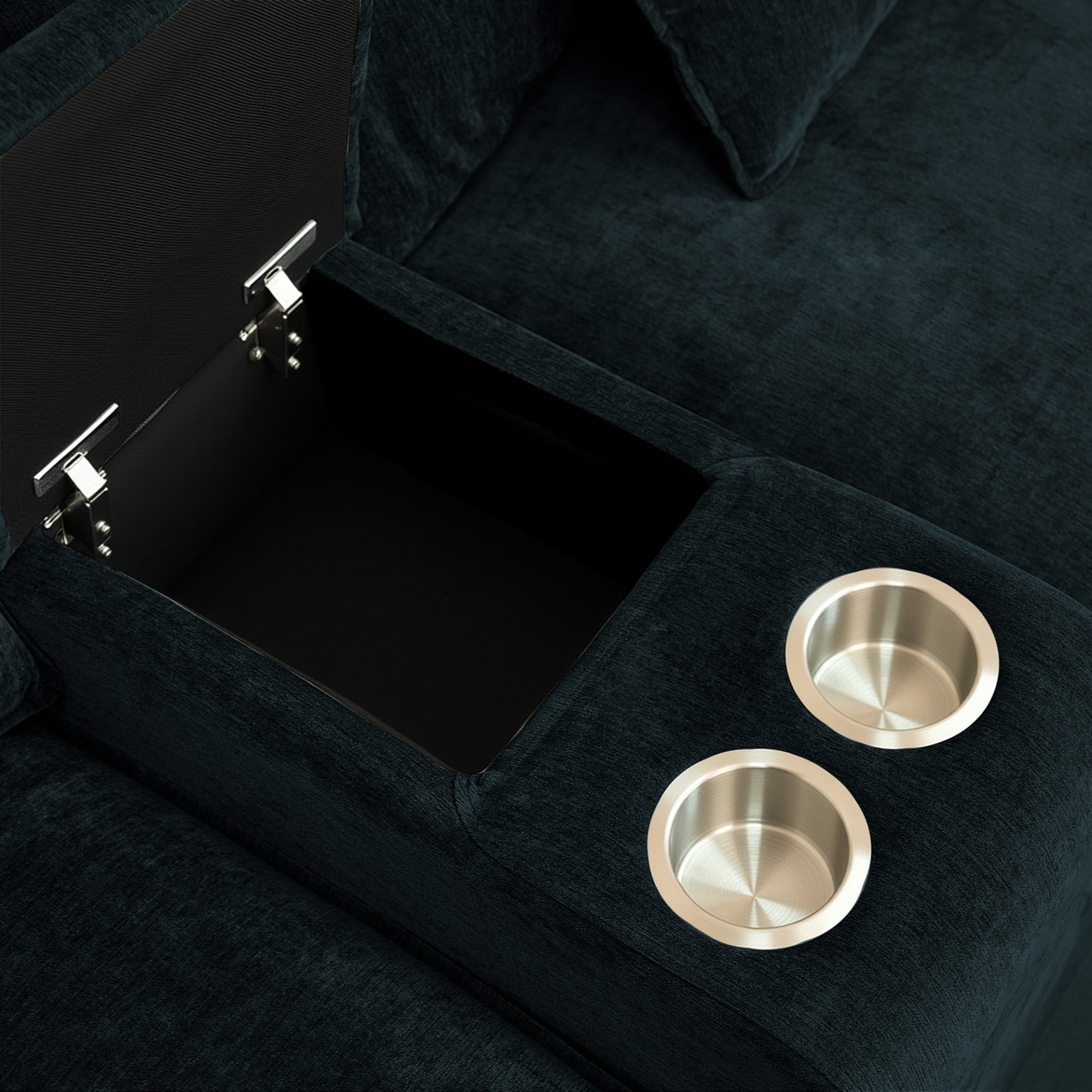 U Shaped Sectional Cloud Couch For Living Room, Fluffy Modular Sofa With Movable Ottoman 6 Seat Sectional Sofa Set With Console, Cup Holders - Black - Image 11