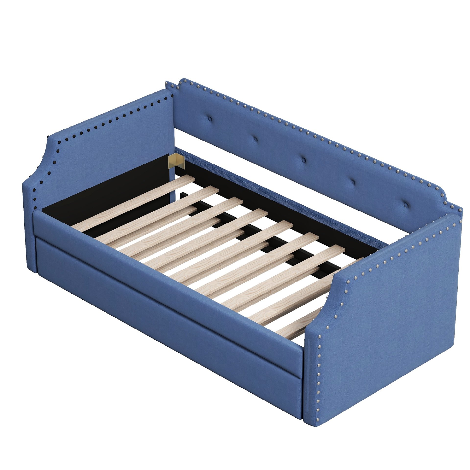 Upholstered Daybed With Trundle, Twin, Slat Support - Blue - Image 7