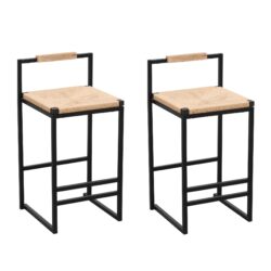 Stylish (Set of 2) Bar Stools With Backrest And Paper Rope Woven Seat, Counter Height Dining Chairs For Kitchen - Natural