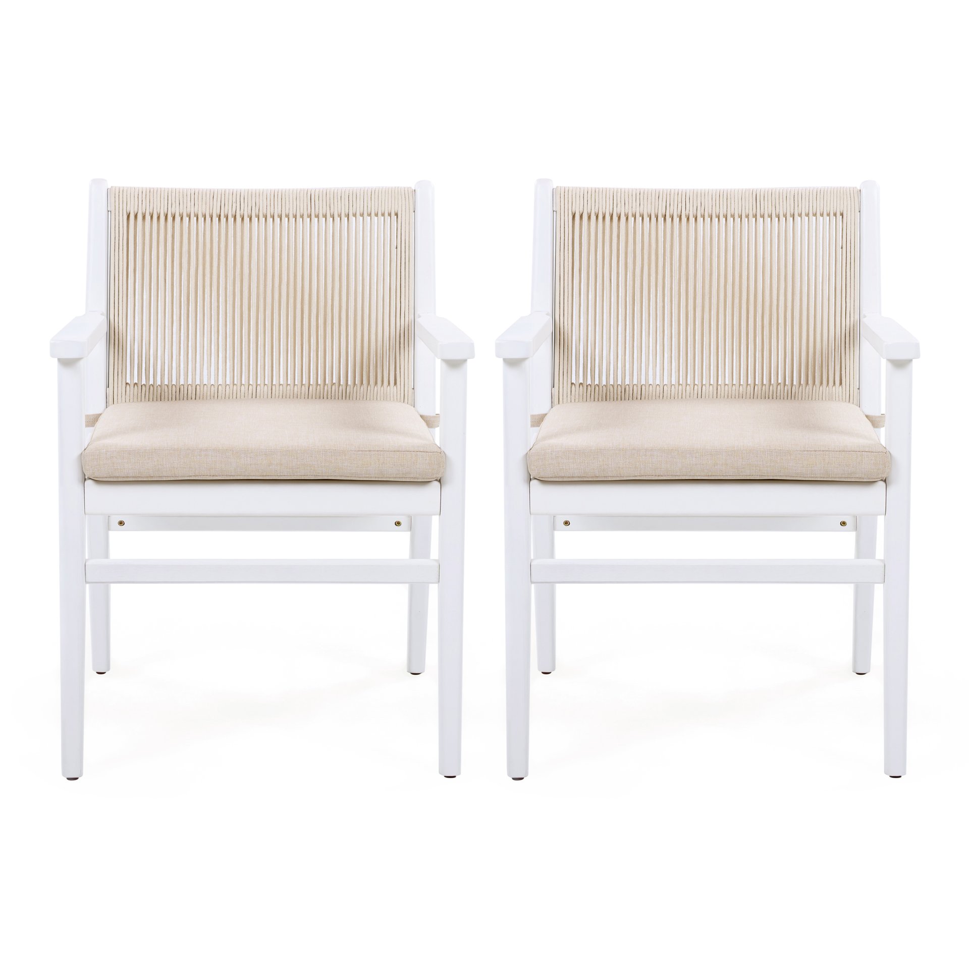 Outdoor Dining Armchair (Set of 2) - Beige / White - Image 2