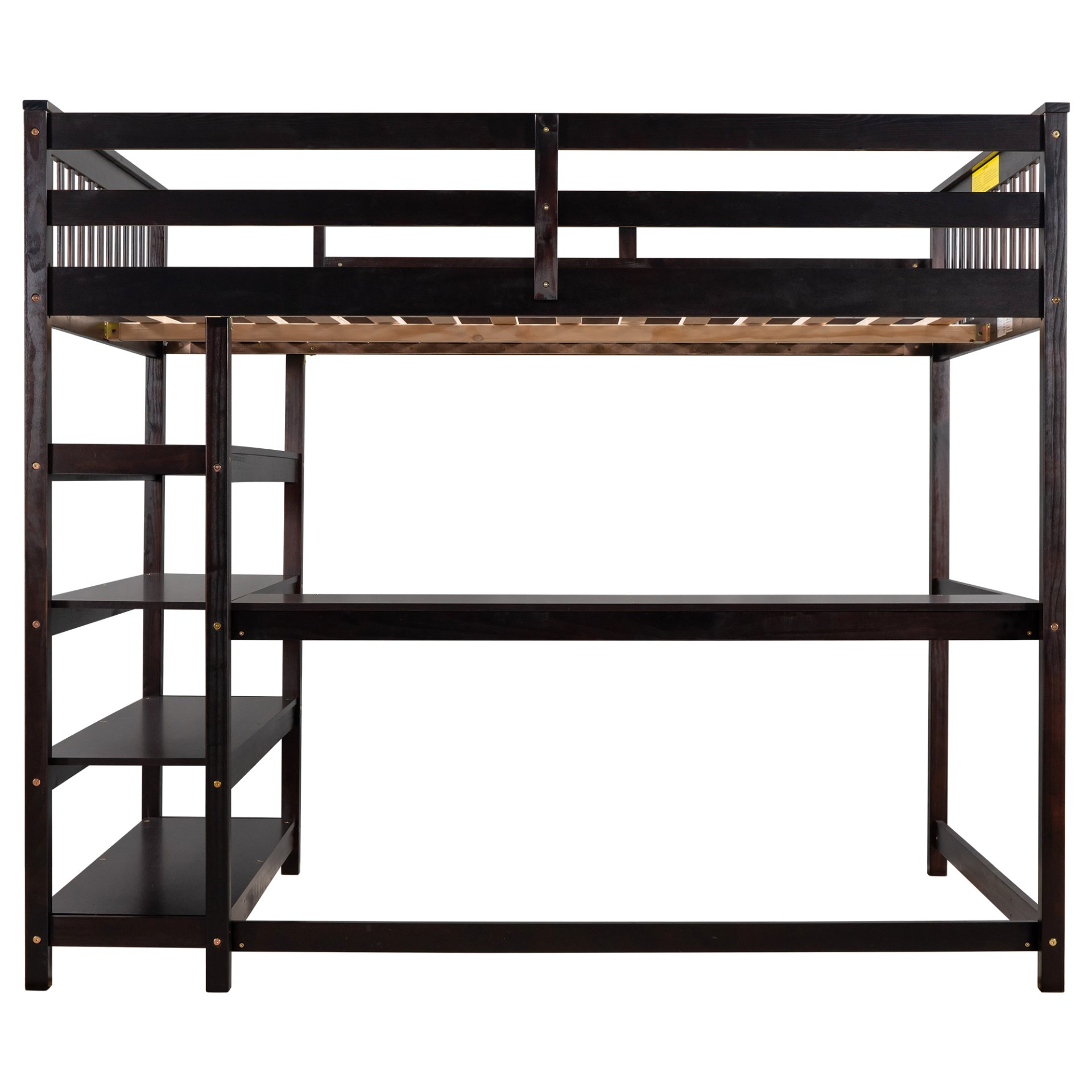 Full Size Loft Bed With Storage Shelves And Under Bed Desk - Espresso - Image 9