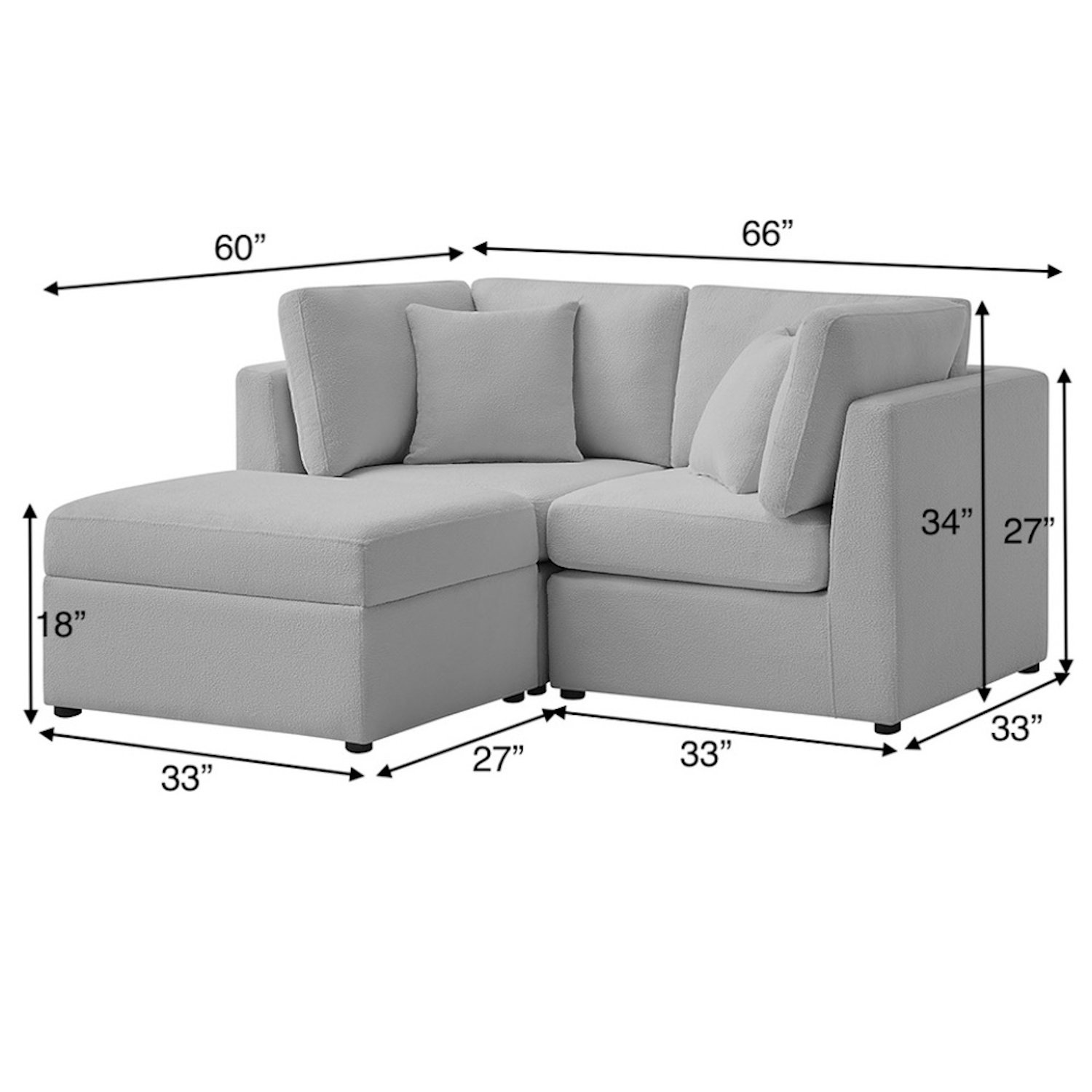 Chauncy - 3 Piece Sectional Shofa With Storage Ottoman - Gray - Image 3