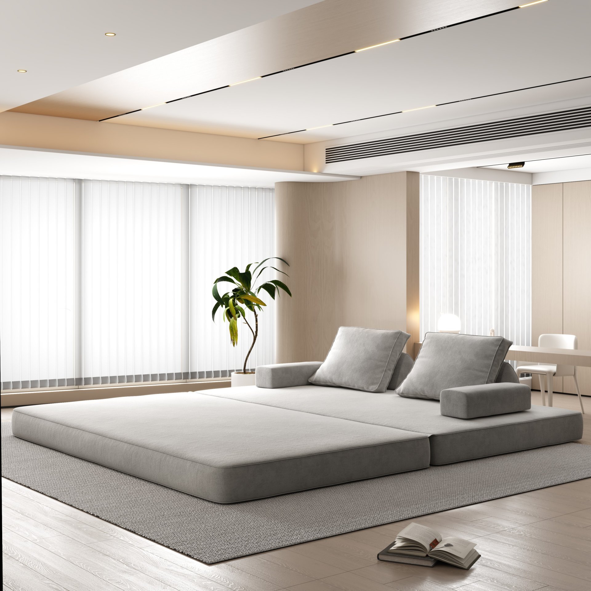 Multifunctional Convertible Sofa Bed With 2 Tumbler Backrests And 2 Pillows, Diy Modern Upholstered Couch - Light Gray - Image 4