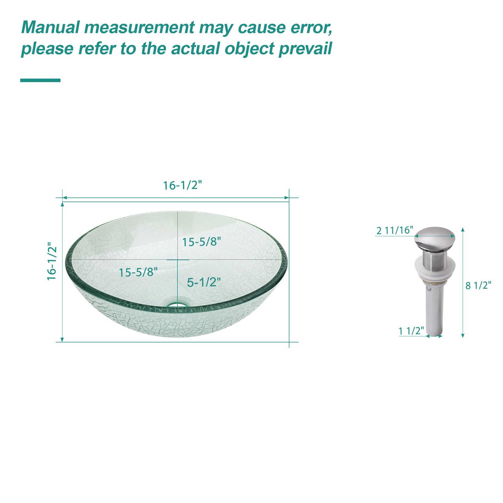 Crackle Vessel Sink, Round Bowl With Pop Up Drain - Clear - Image 3