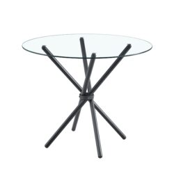 Modern Circular Transparent Tempered Glass Round Table With Metal Legs 36.6" Diameter - Silver / Transparent