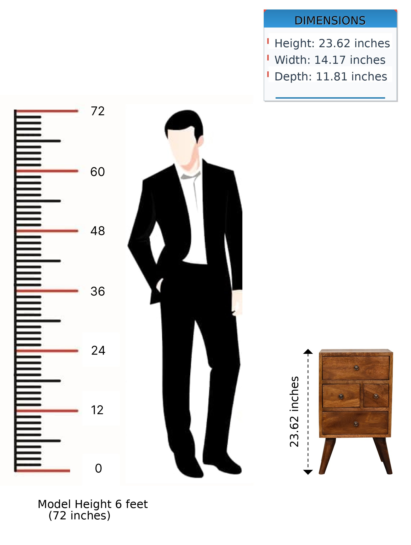 4 Drawer Multi Bedside Table - Chestnut - Image 12