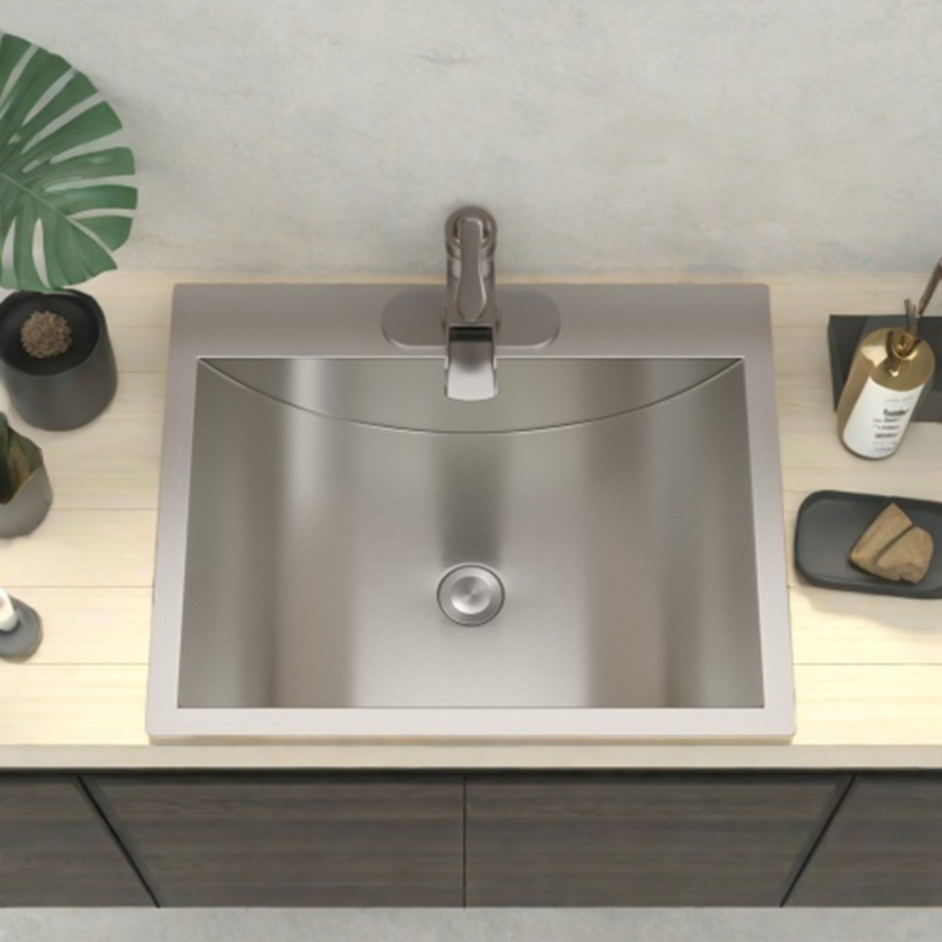 21 X 17" Drop In Bathroom Sink With Pop Up Drain, Stainless Steel Su304, Durable & Rust Resistant, Easy Installation - Brushed Nickel - Image 4