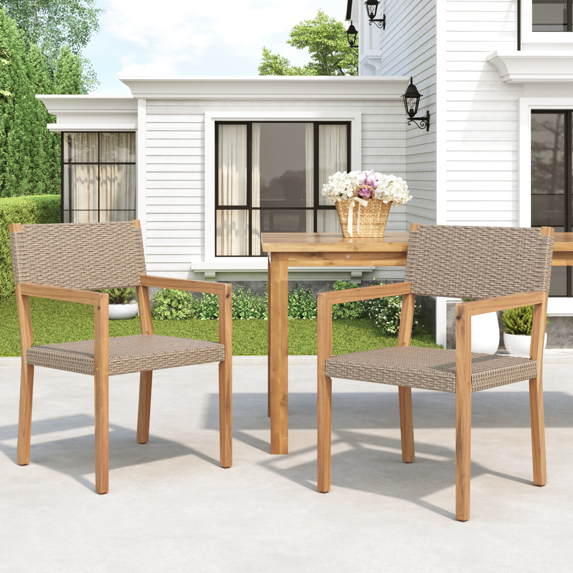 Outdoor Dining Chairs For Patios, Gardens (Set of 2) - Light Brown Multi / Light Teak - Image 2