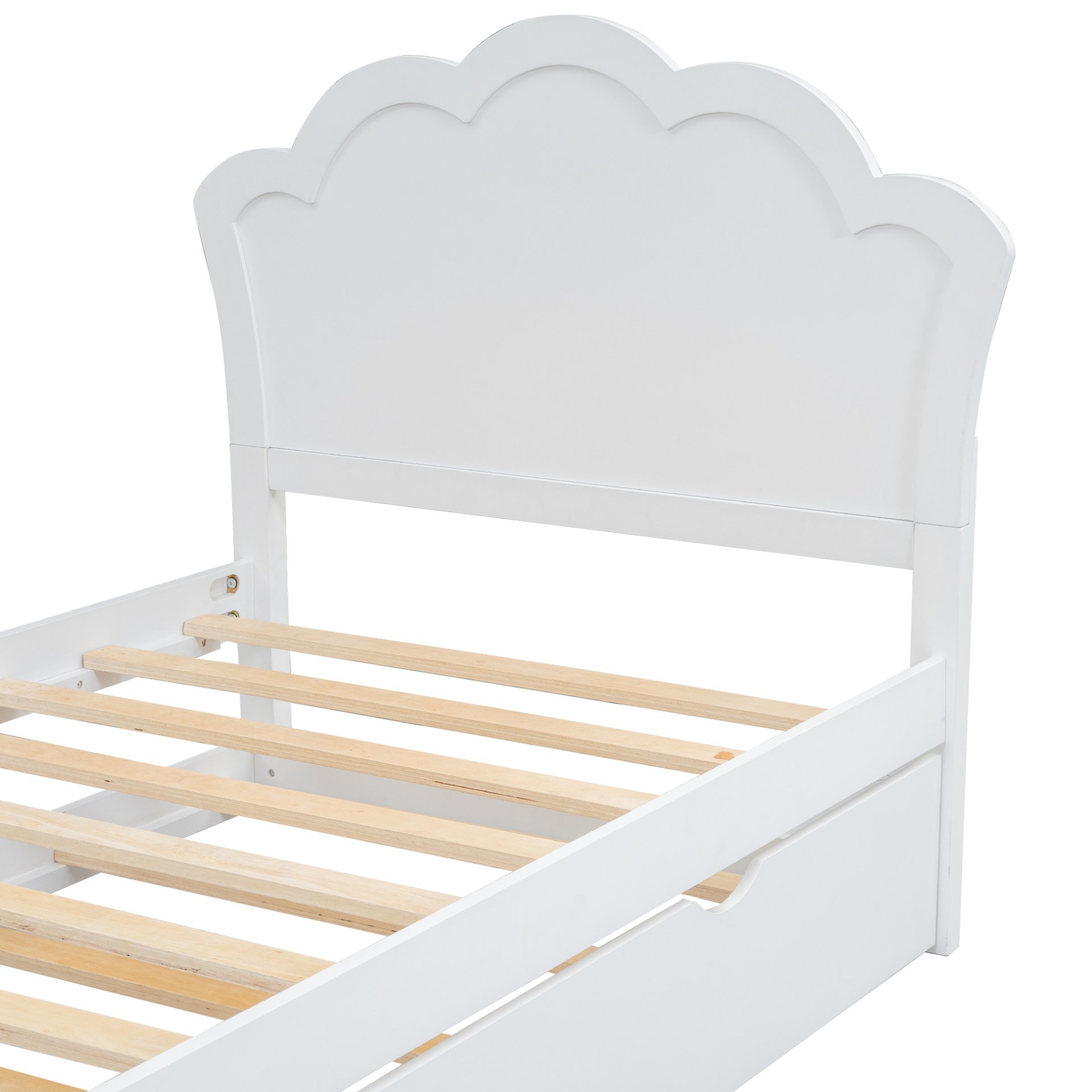Twin Size Platform Bed With Headboard And Trundle - White - Image 7