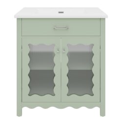 Bathroom Vanity With Glass Doors, Soft Close Hinges - Green