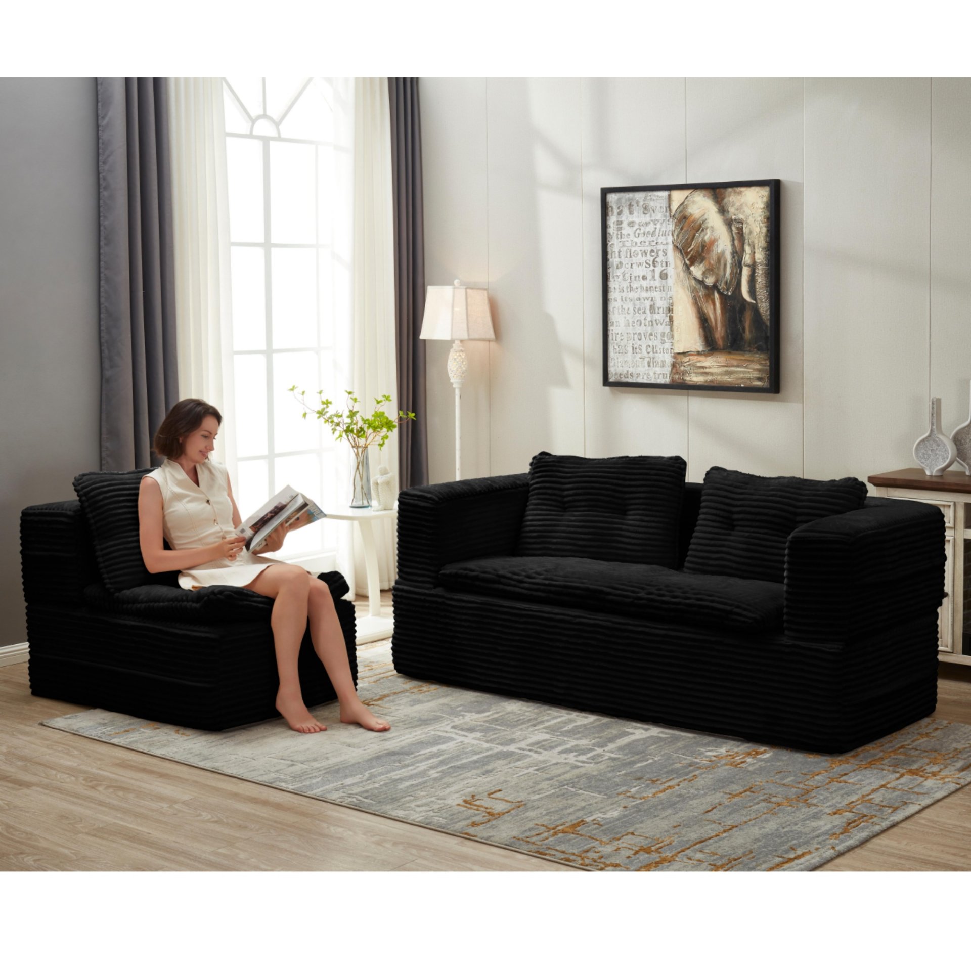 Multi Functional Sectional Sofa Bed With Independent Chaise Lounge And Functional Blanket - Black - Image 17