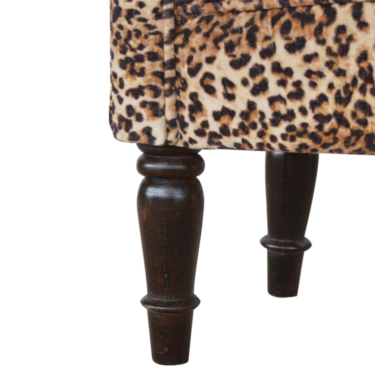 Leopard Print Velvet Bench - Walnut - Image 8