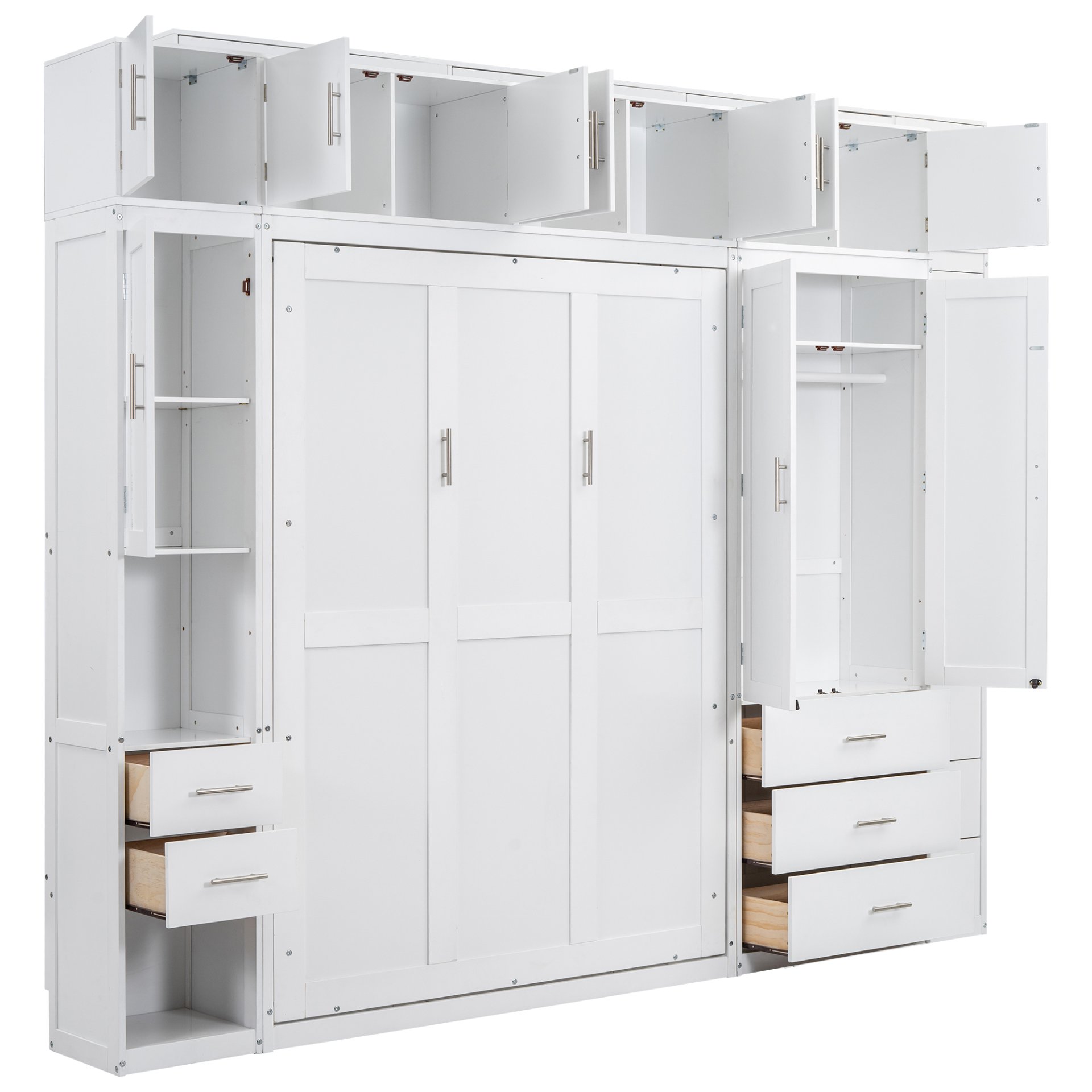 Full Size Murphy Bed With Lockers And Wardrobes - White - Image 9