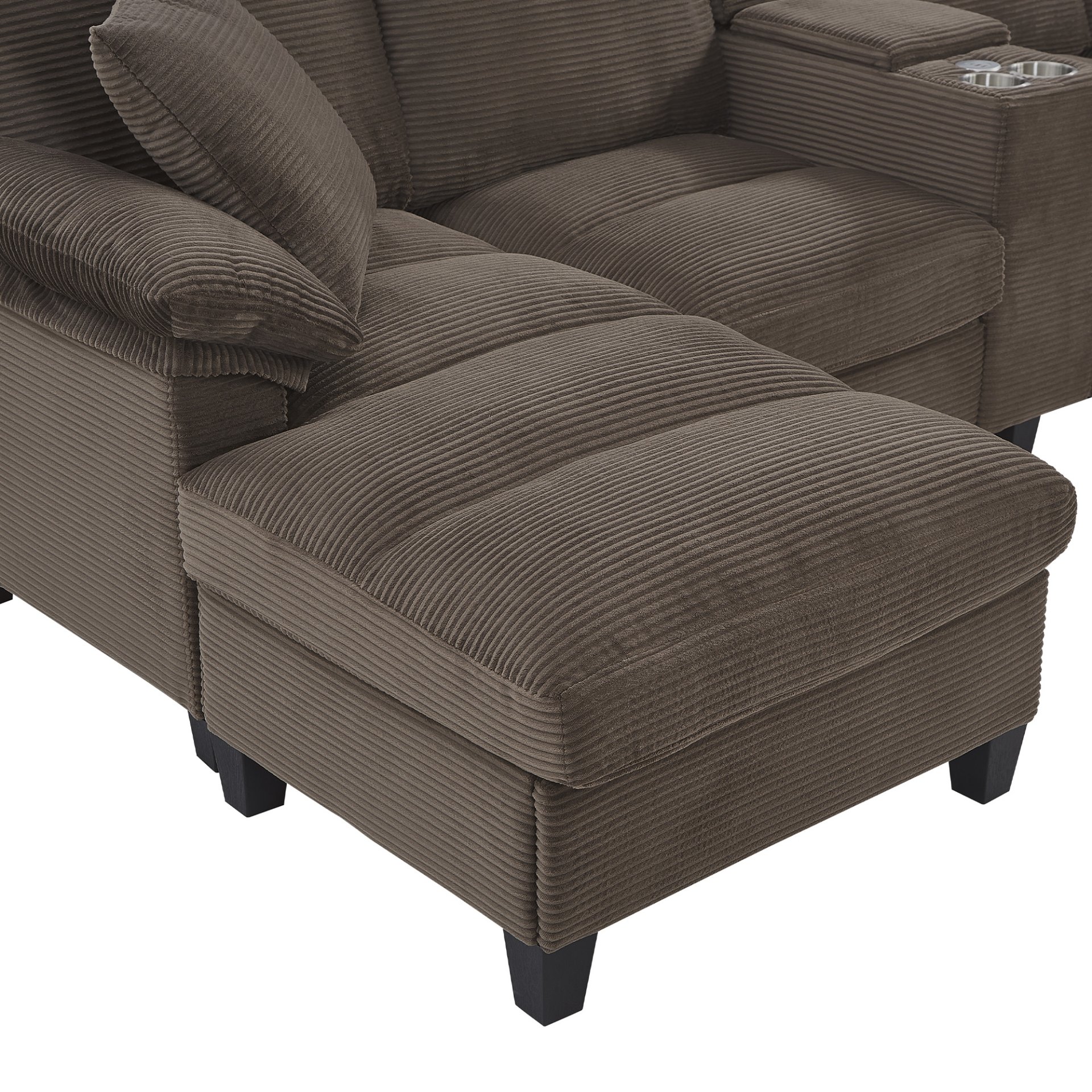 U-Shaped Sectional Sofa, Hidden Storage Ottomans, USB Ports, And Cup Holders - Brown - Image 14