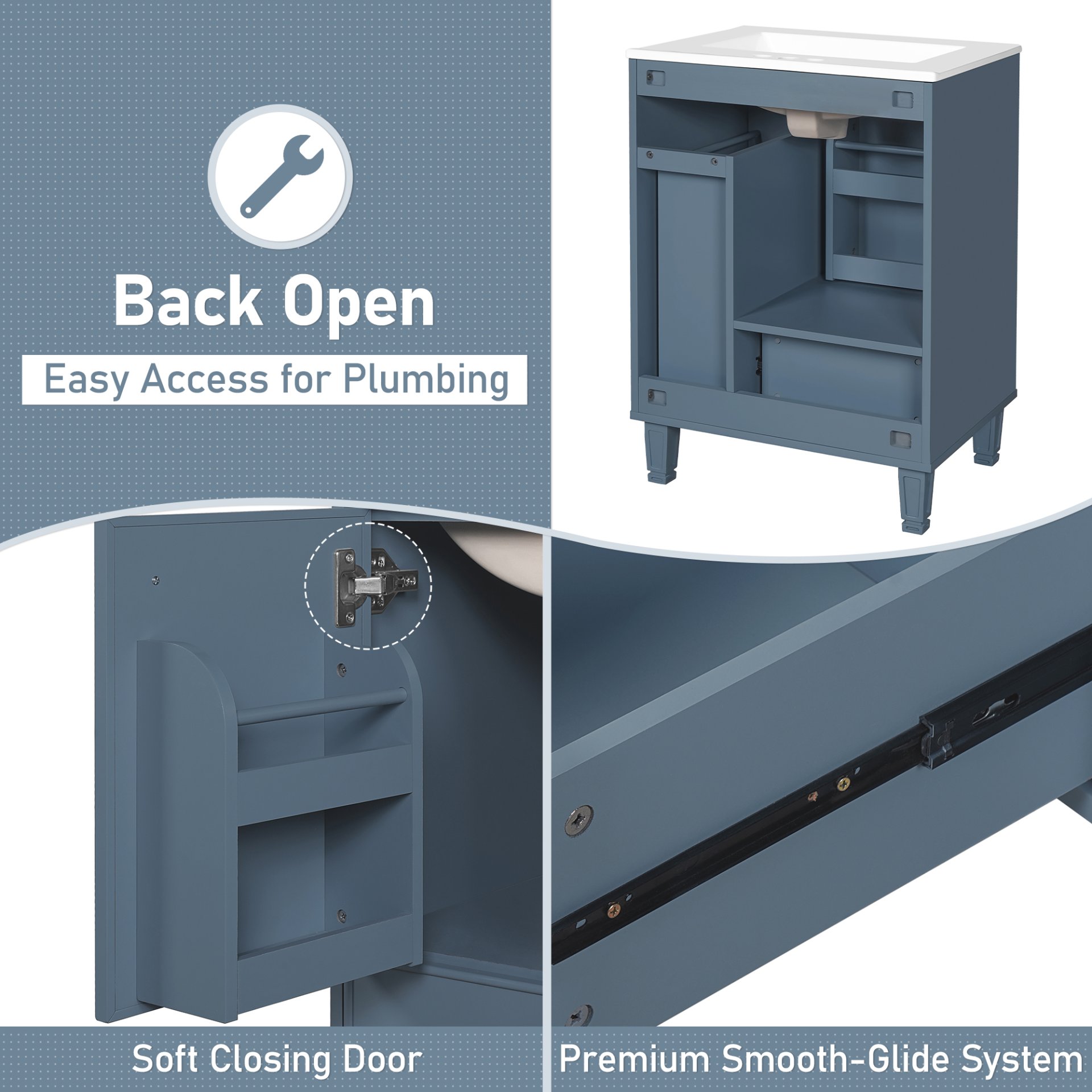 24" Bathroom Vanity With Sink, 1 Door, 2 Drawers, 2 Tier Pull Out Basket - Gray - Image 9