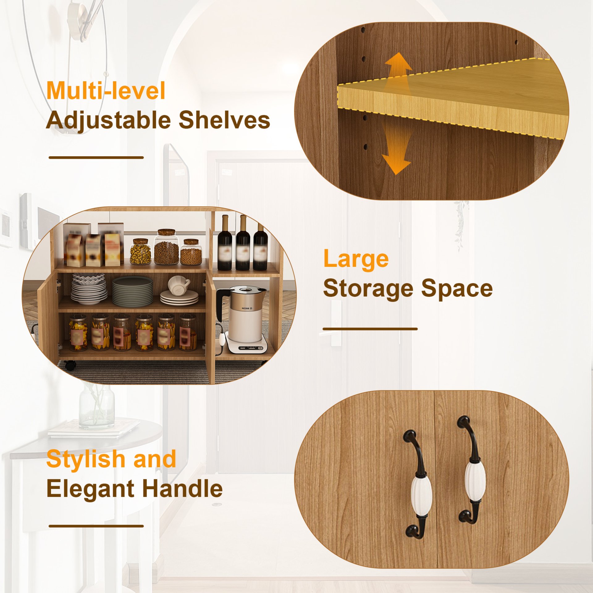 Multifunctional Folding Table With Storage Shelves And Wheels, Compact Desk For Kitchen - Walnut - Image 15