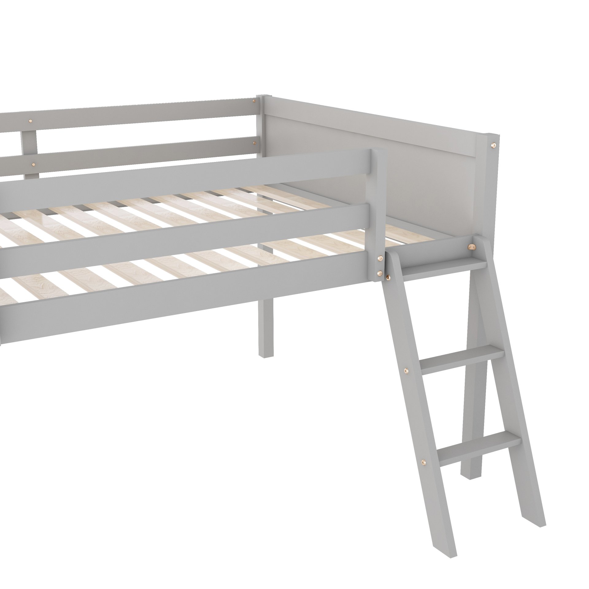 Full Size Low Loft Bed With Adjustable Ladder - Gray - Image 7