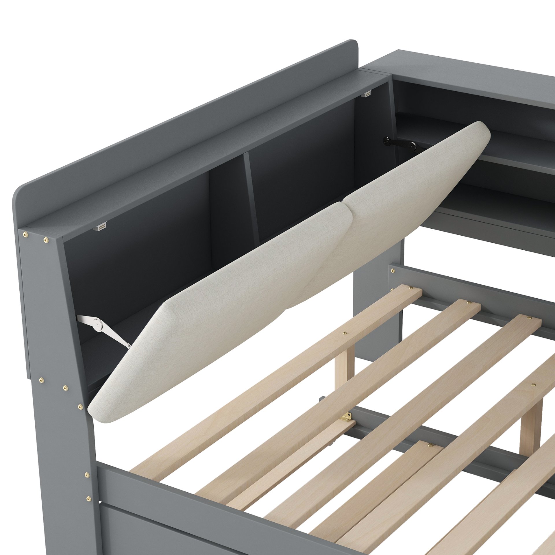 Full Size Platform Bed With Trundle, Shelves, And Storage Headboard - Gray - Image 11