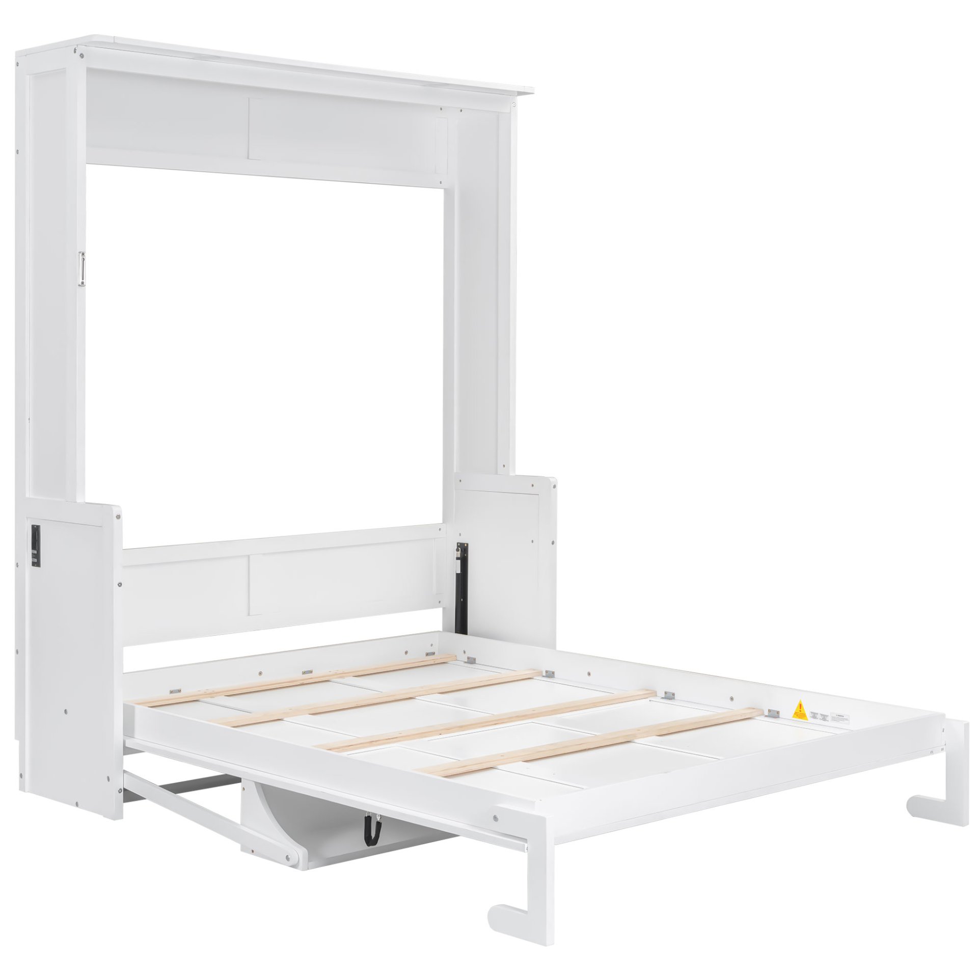 Queen Size Murphy Bed With Desk, LED Lights & USB Charging Station - White - Image 12