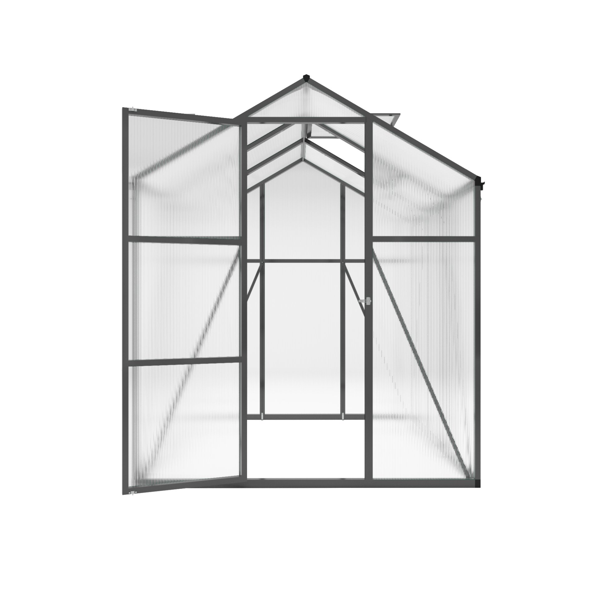 Gain Height Windproof Greenhouse 6 X 6 Ft Polycarbonate With Raised Base And Anchor Alloy Frame, All Season Outdoor Garden House - Black - Image 9