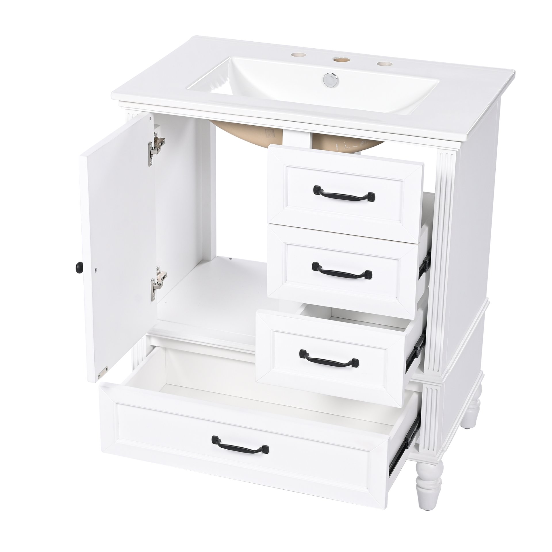 30" Bathroom Vanity With Sink, 3 Drawers, Adjustable Feet - White - Image 12