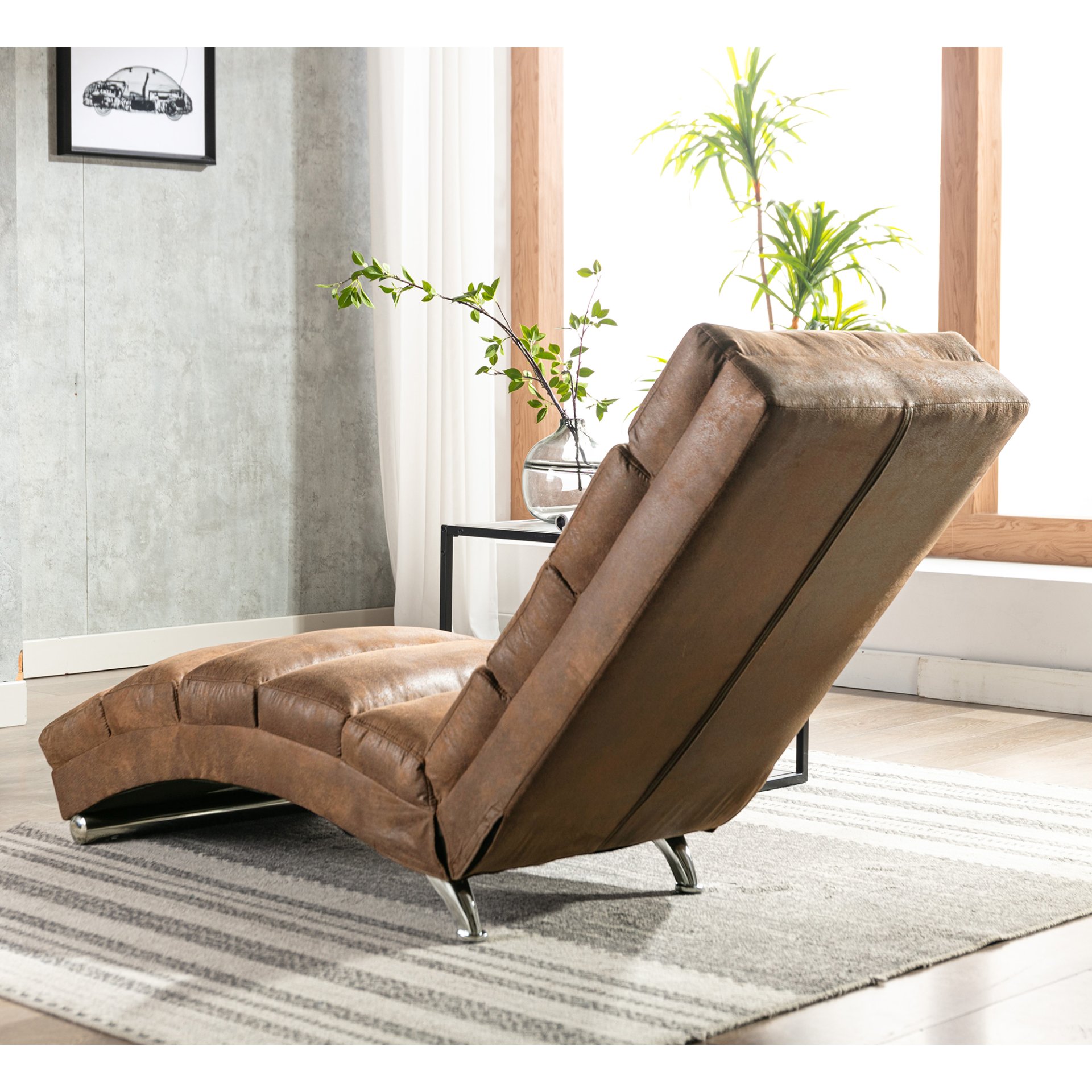 Linen Massage Chaise Lounge Indoor With Remote Control, Ergonomic Electric Massage Long Lounger - Coffee - Image 11