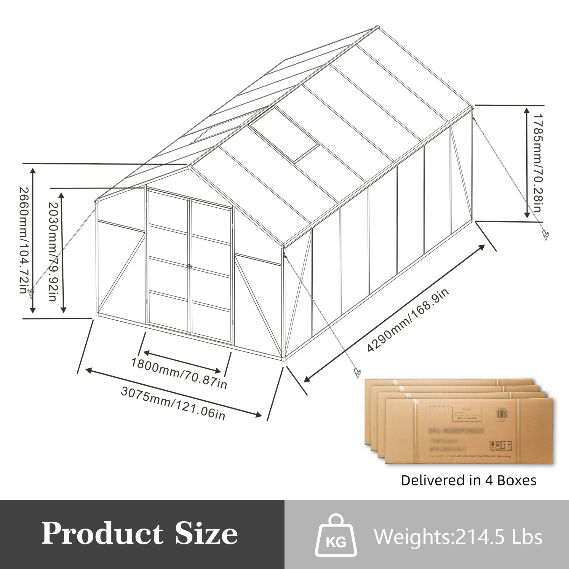 Newly Design Windproof Greenhouse 10 X 14 Ft Polycarbonate Greenhouse For All Season Outdoor Use - Black - Image 3