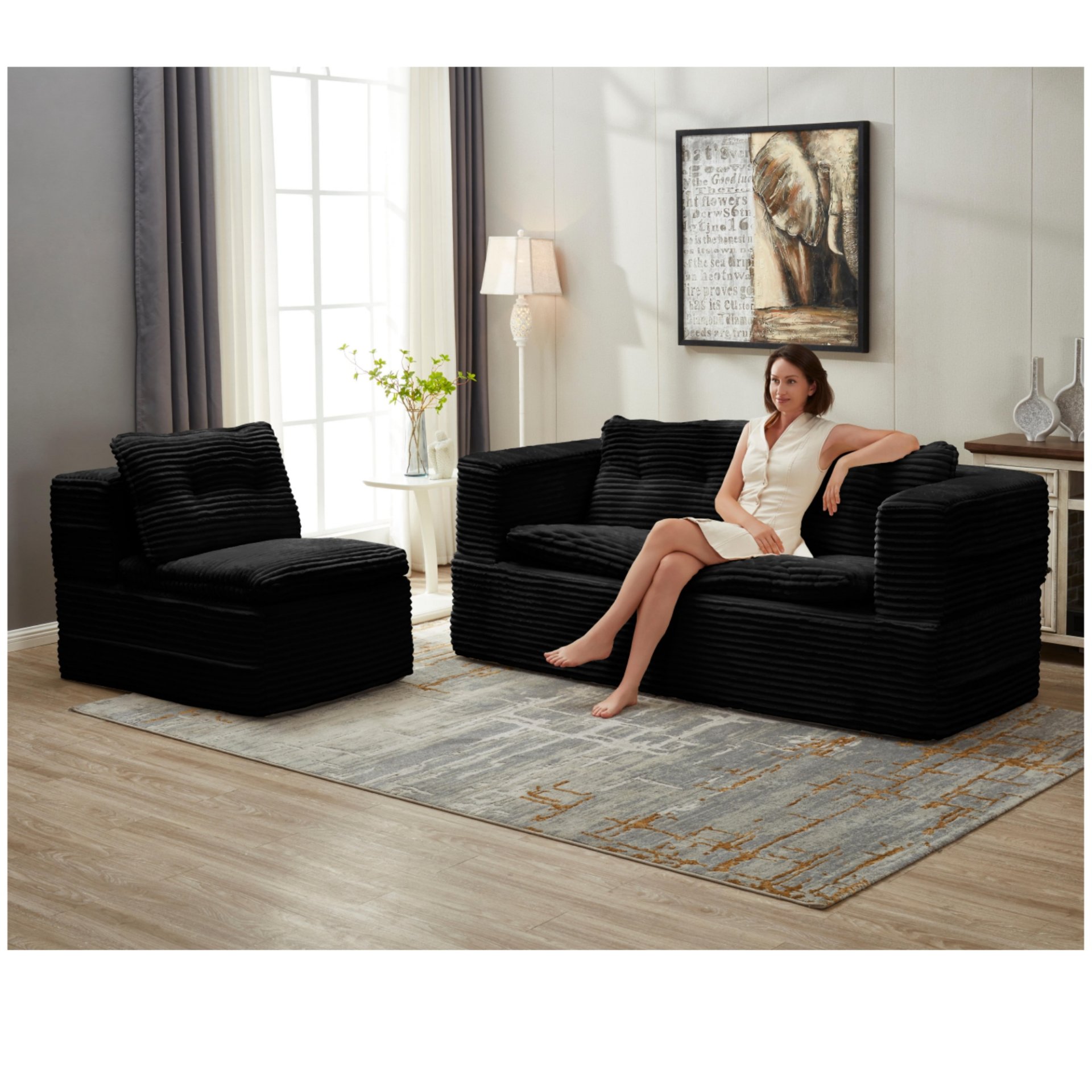 Multi Functional Sectional Sofa Bed With Independent Chaise Lounge And Functional Blanket - Black - Image 7